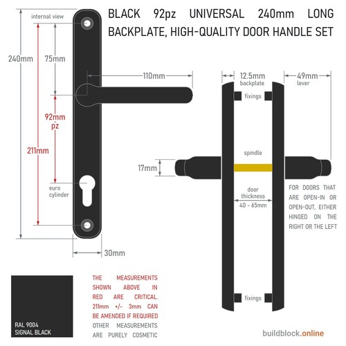 Door handles upvc black - black, set
